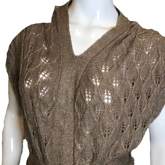 Vintage Isabella Rodriguez Crochet Metallic Lurex Belted Sweater Vest Brown - Picture 11 of 13